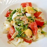 水菜・ゆで卵・トマト・ツナの和風サラダ